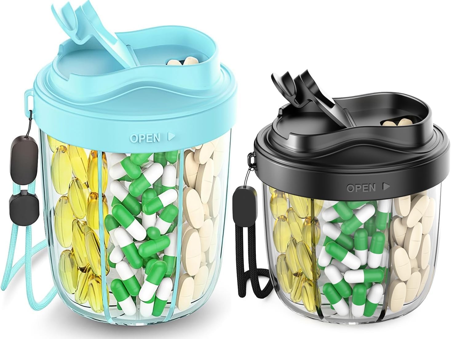 Pill Organizer,Pill Dispenser with 7 Large Compartments,Portable Pill Bottle Box