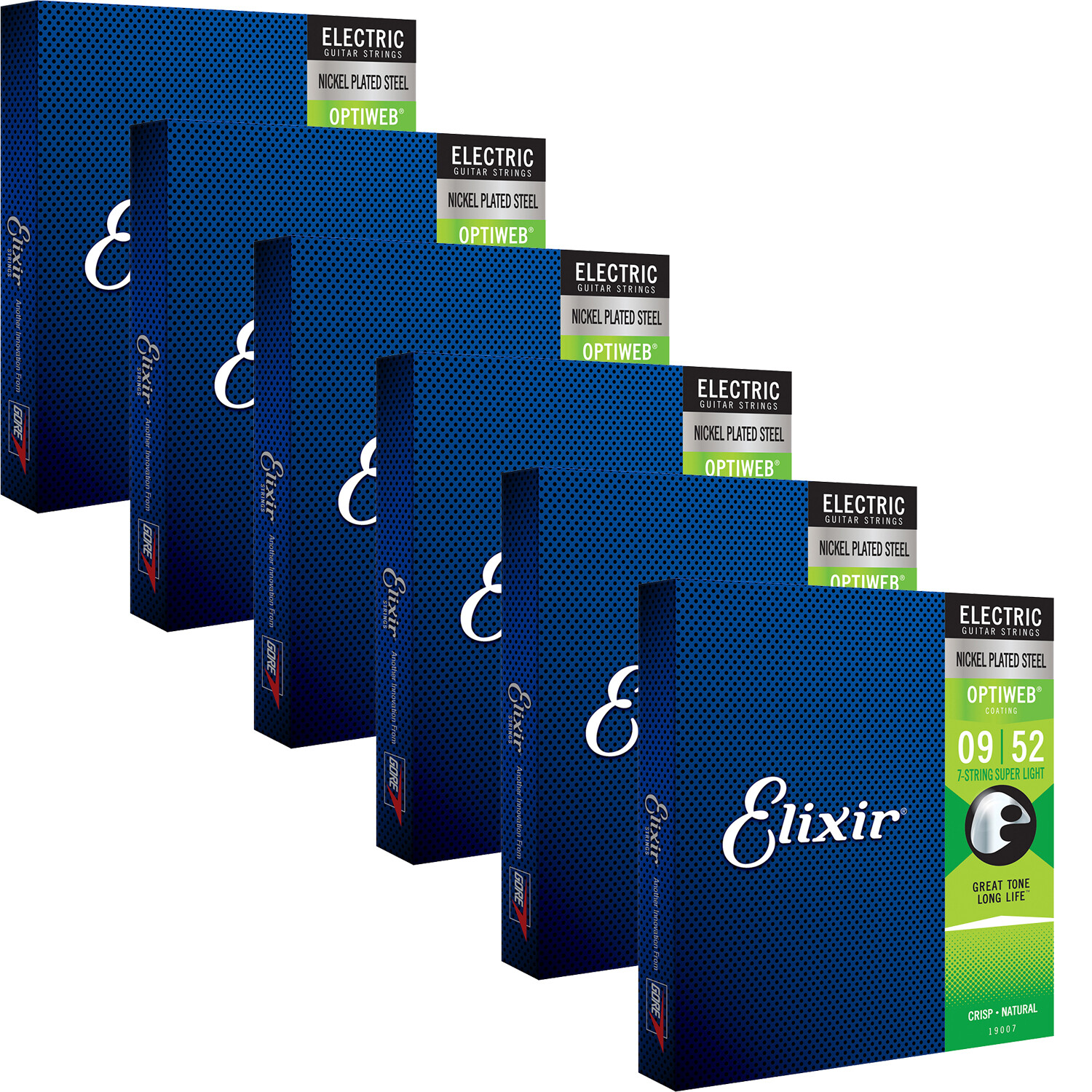 6 Sets Elixir 19027 Nickel OPTIWEB Electric Guitar Strings, Custom Light 9-46