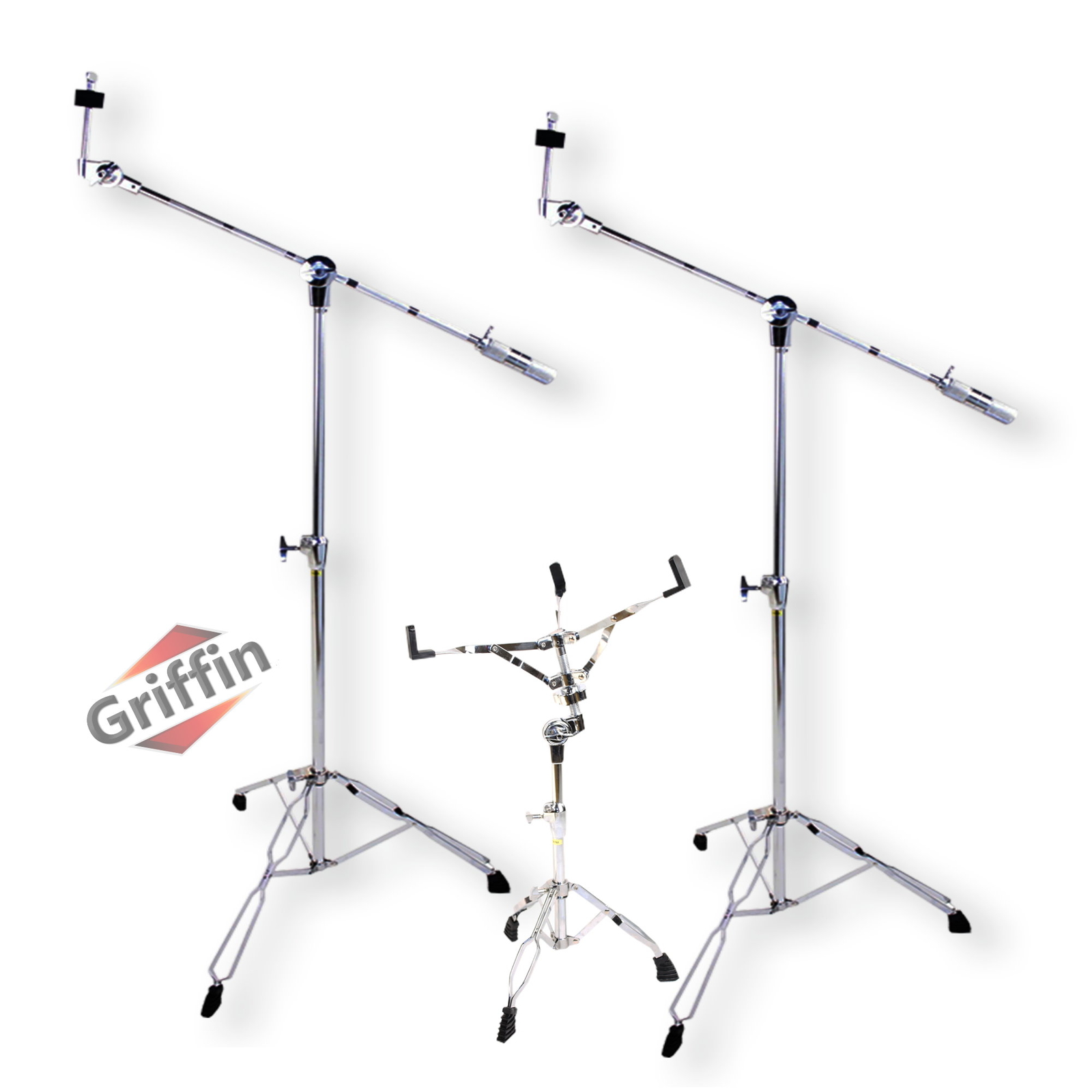 GRIFFIN Cymbal Stand & Snare Stand BUNDLE - Double-Braced Legs Hardware Mount