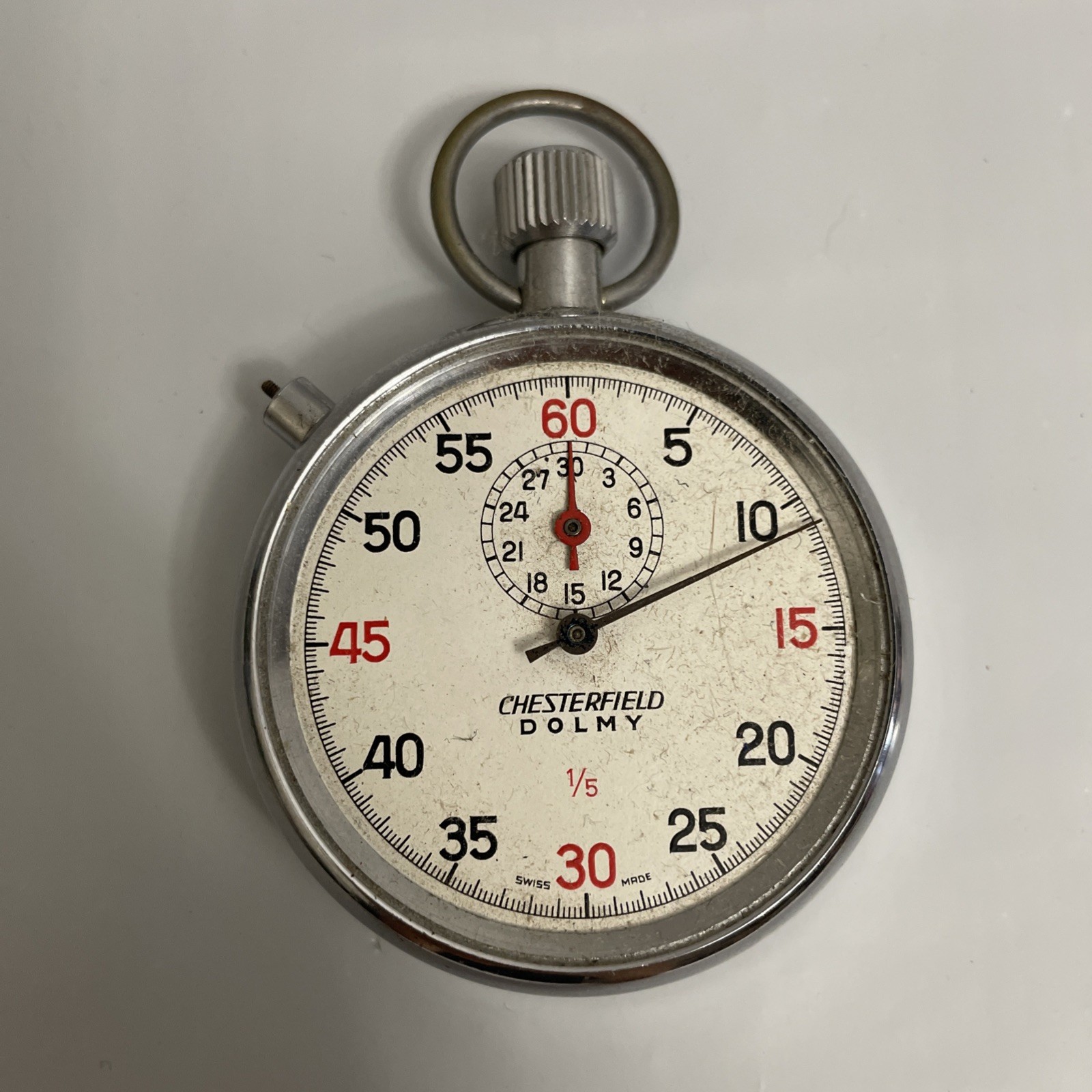 Vintage Pocket Timer Stopwatch Chesterfield Dolmy  1/5 Swiss Made