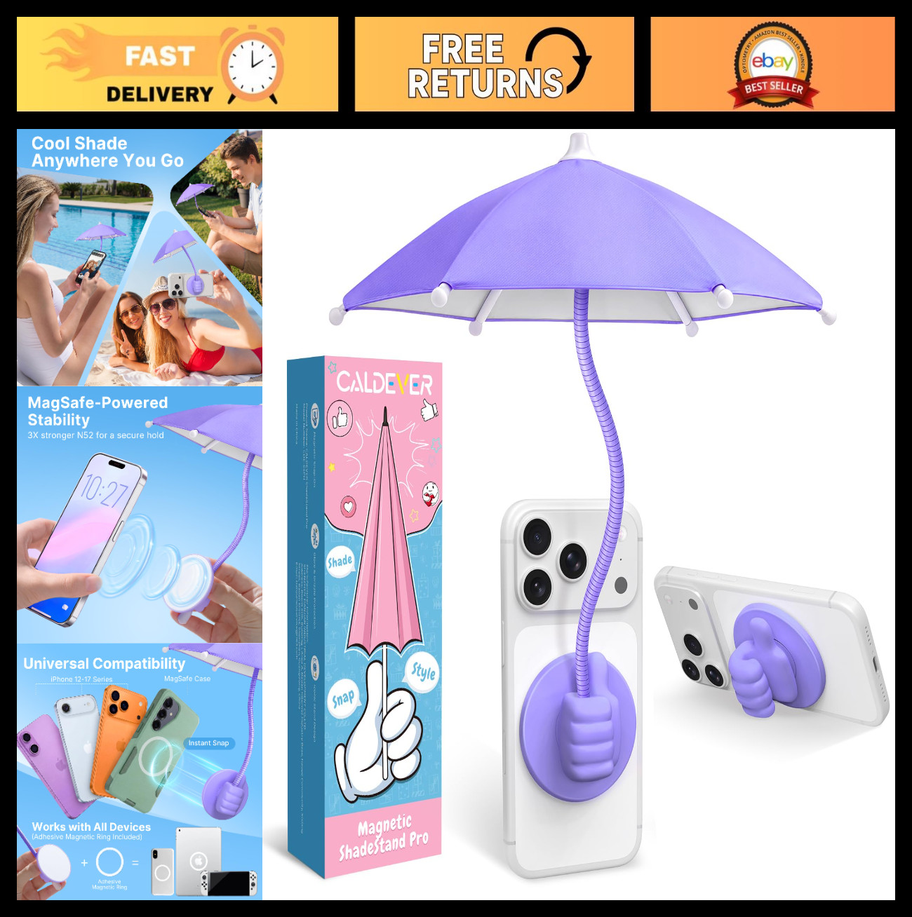 Universal Phone Umbrella - Magnetic Anti-Glare Sun Shade for Outdoor Vlogging, B