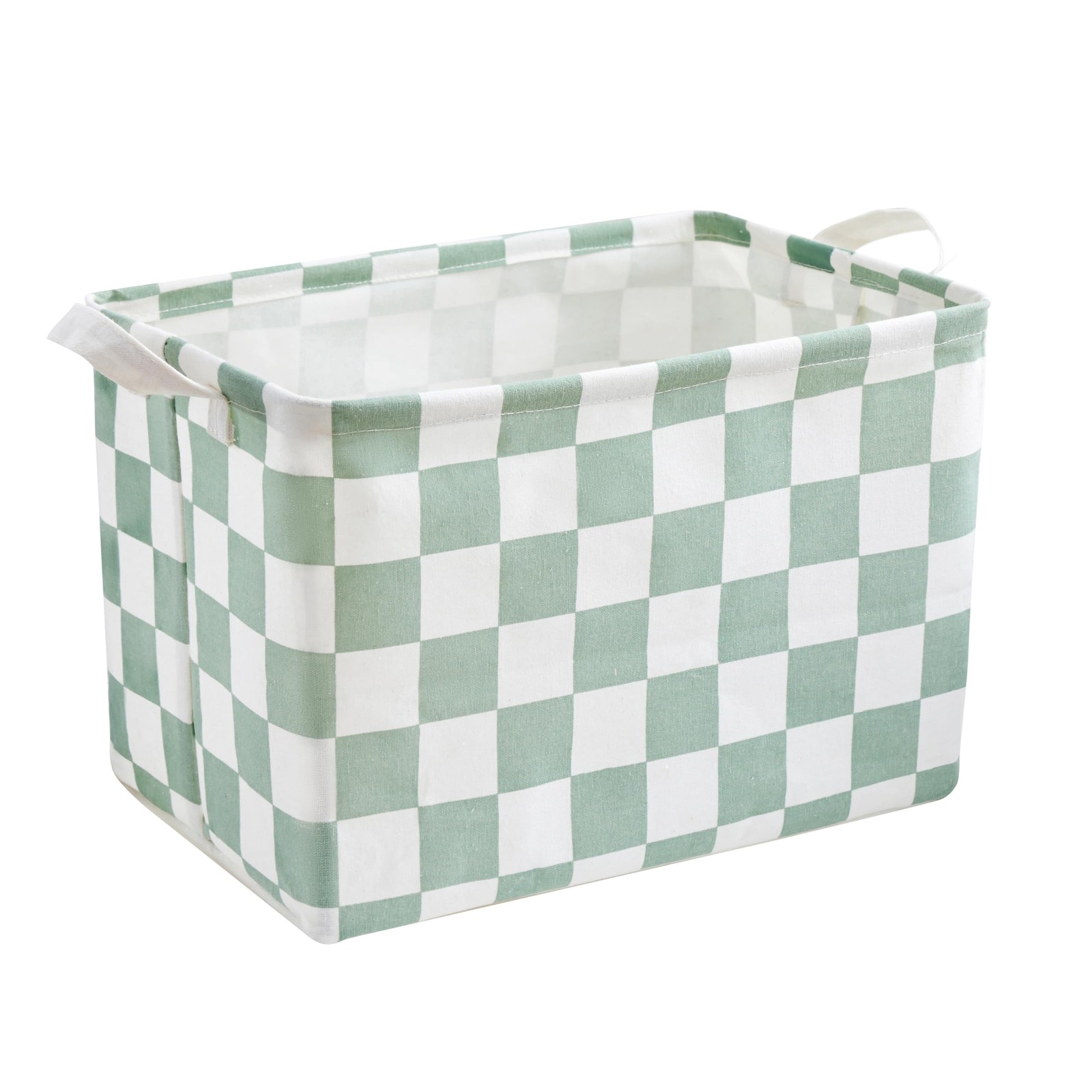 Sage Green Checkered Canvas Basket, Rectangular Organizing Decorative Storage...
