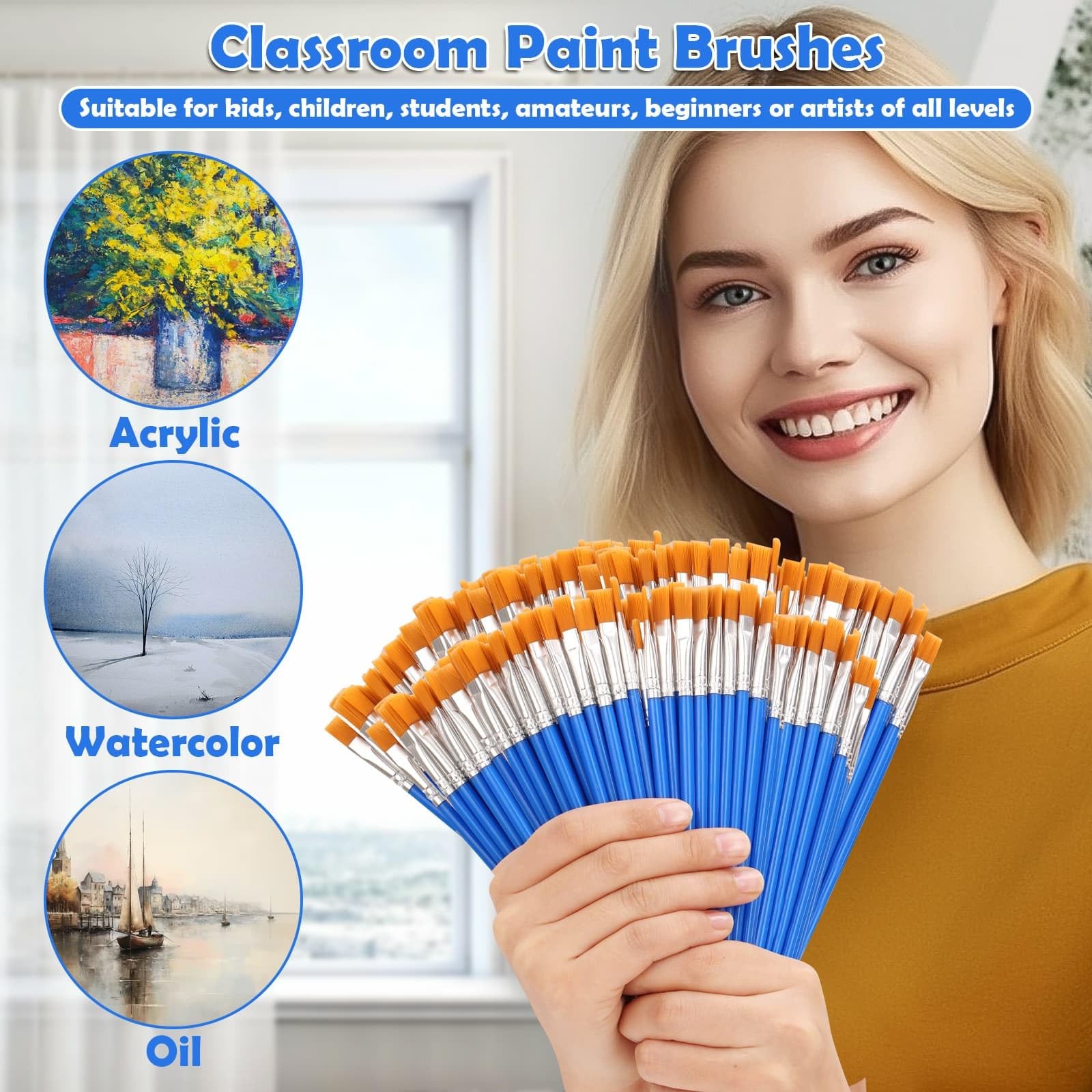 120 Pcs Flat Art Paint Brushes for Touch Up Crafts Detail Painting Face Body