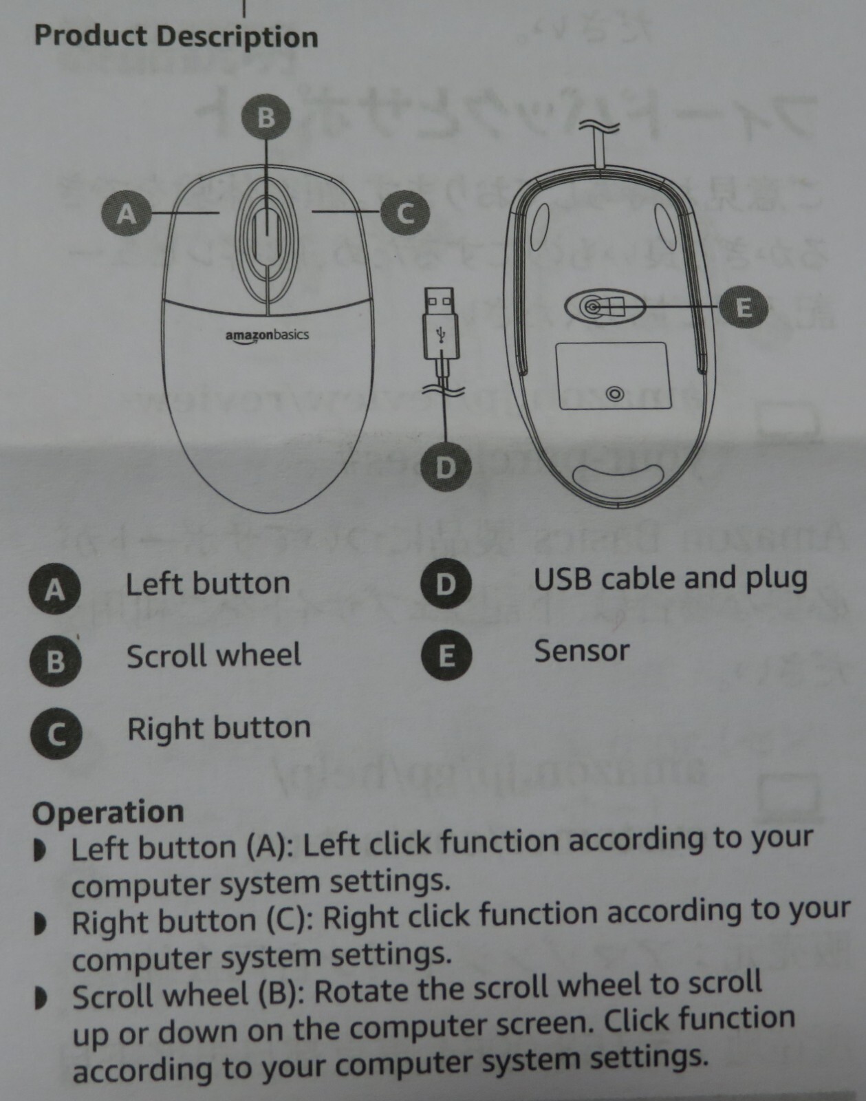 NEW In BoxAmazon Basics 3-Button Wired USB Computer Mouse, Single Black