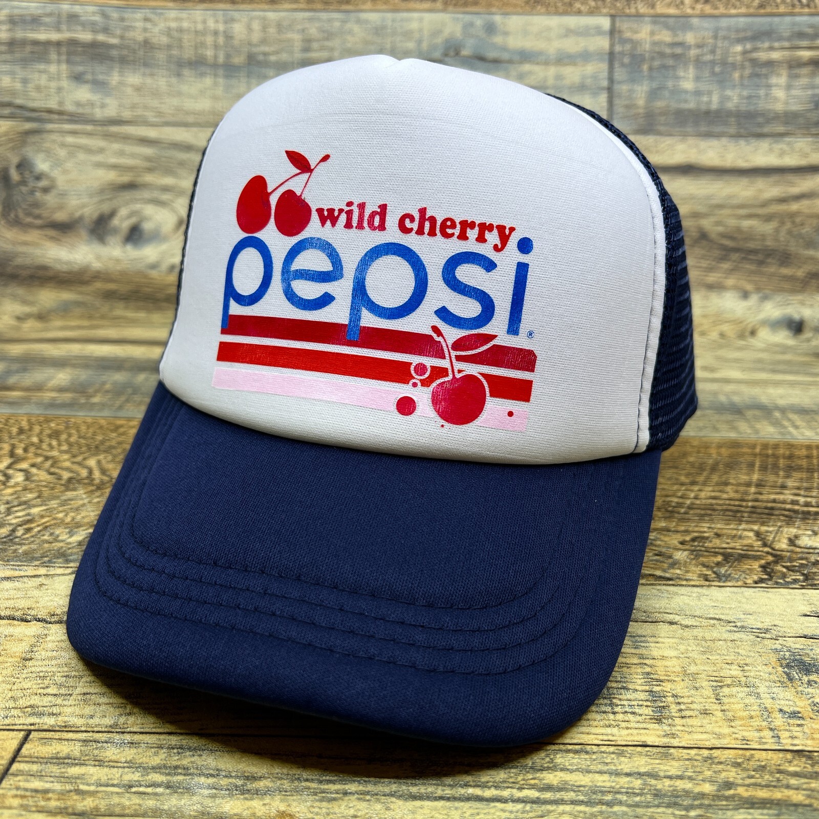Wild Cherry Pepsi Unisex Trucker Hat Blue Snapback Coca Cola 80s Logo Ball Cap