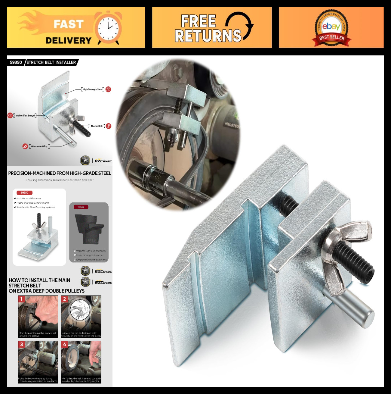 Stretch Belt Installer Tool for Extra-Deep Double Pulleys - Fits Ford 3.5L 3.7L,