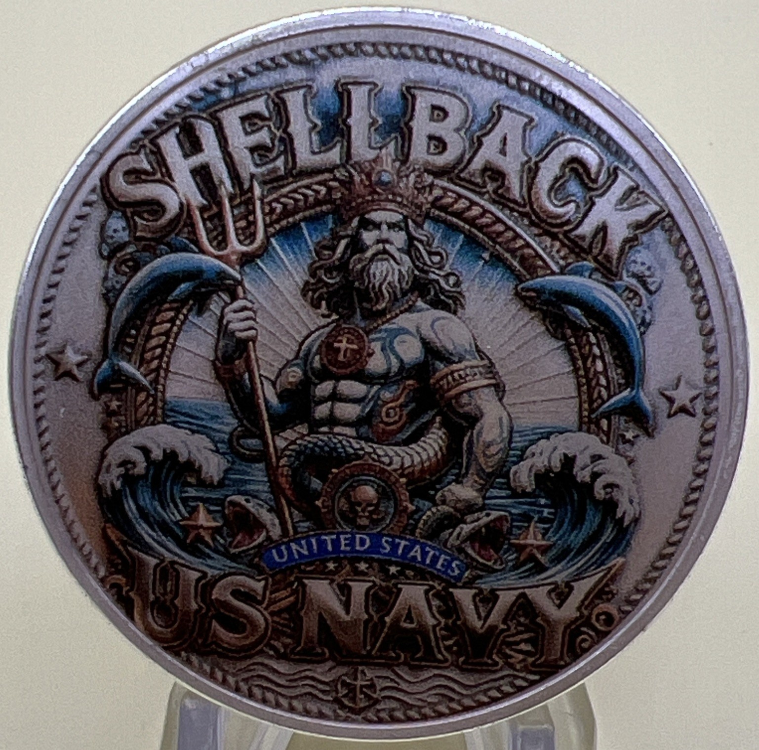 * US Navy Challenge Coin, Certified Shellback Navigated The Globe Crossing Line