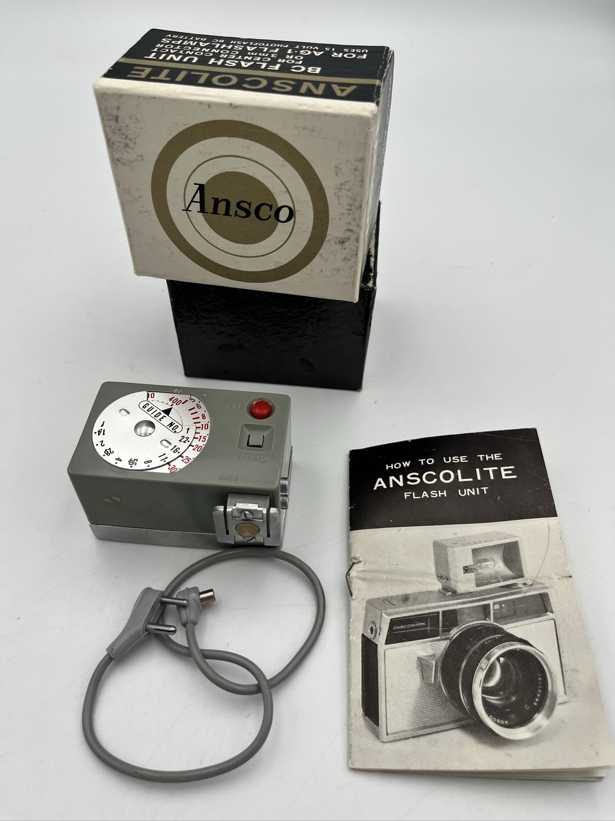Ansco Anscolite II Gray Vintage Camera Flash Complete Set Japan