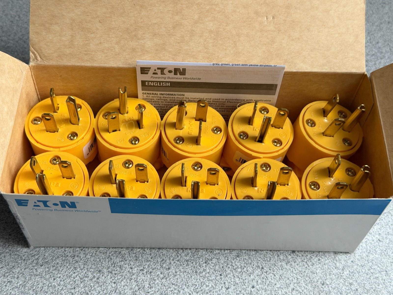 NEW LOT of 10 EATON 4409-BOX Commercial Grade 5-20P Straight Plug 20A 125V 2P3W