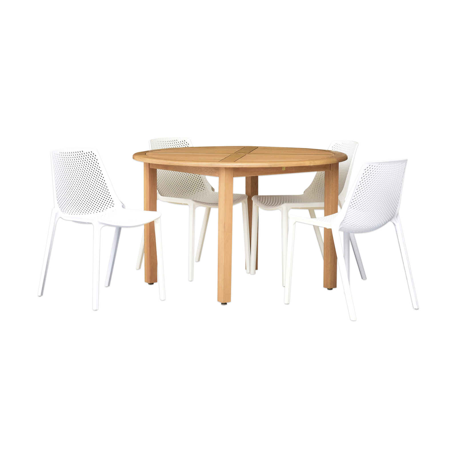 Amazonia Epiry 5-Piece Outdoor Dining Set | Teak Finish | White Chairs