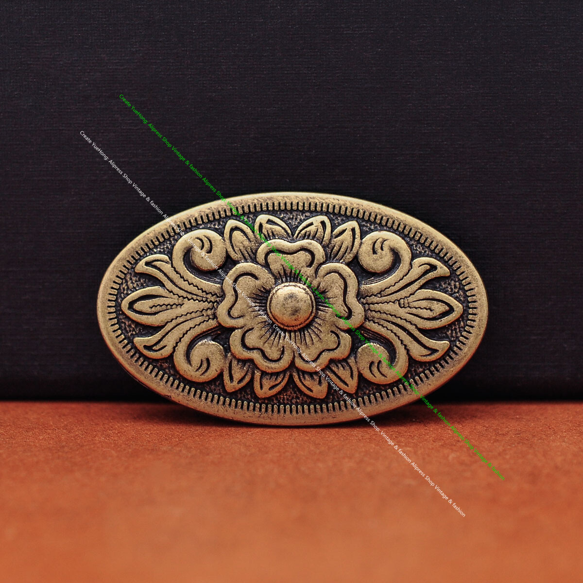 6X Western Retro Brass Oval Floral Carved Leathercraft Belt Conchos Screw back