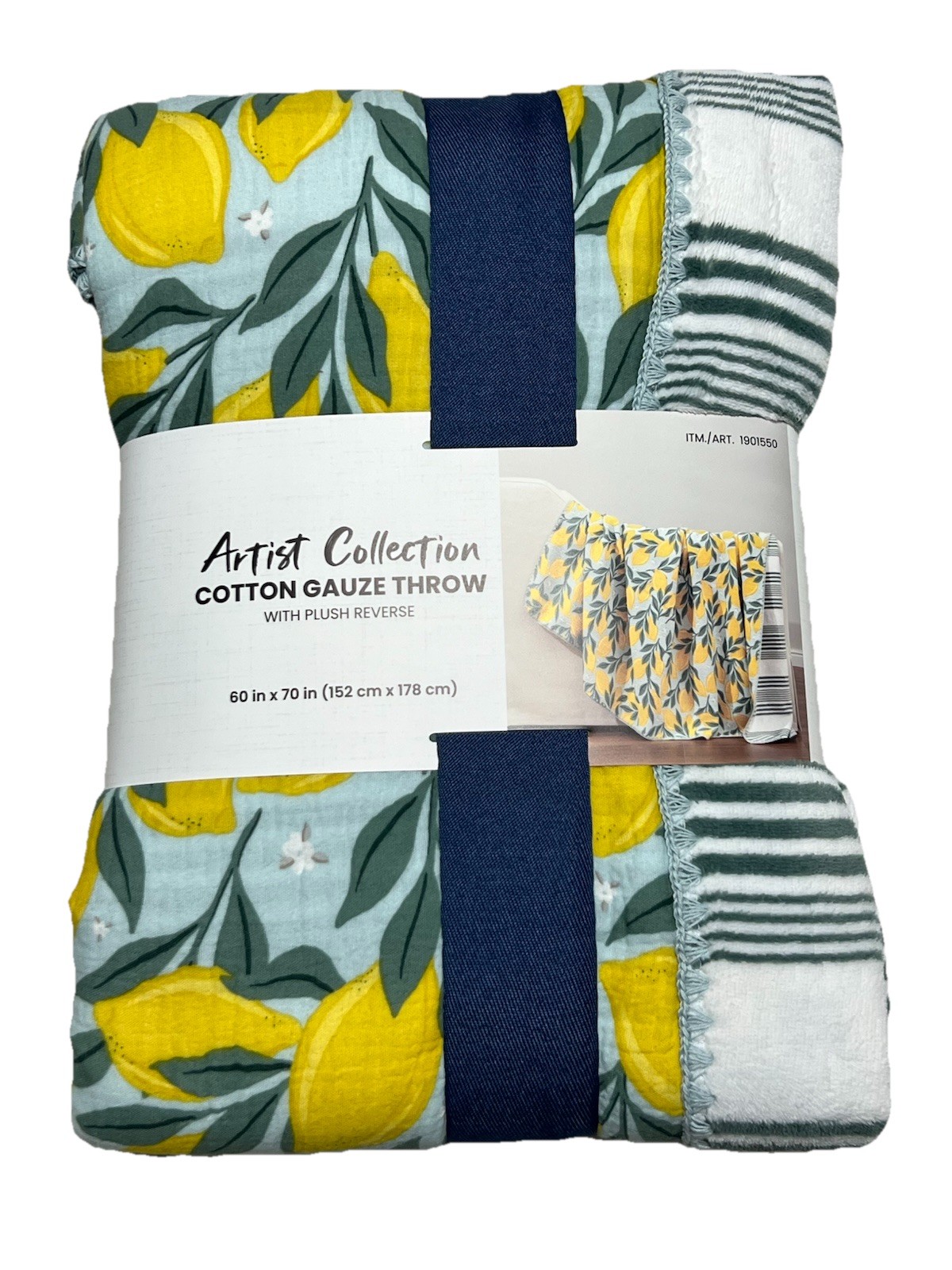 Artist Collection Cotton Gauze Throw with Plush Reverse Lemon Tree 60 in x 70 in