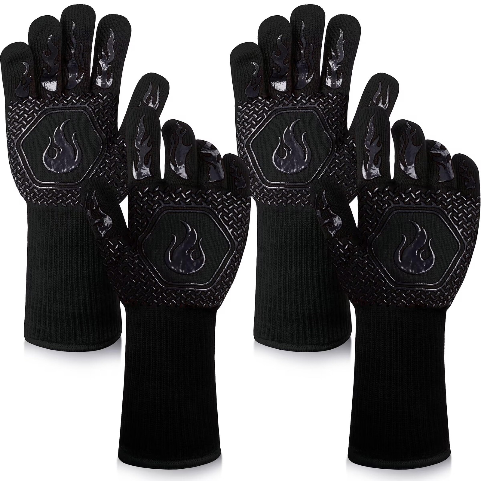 BBQ Fireproof Gloves, Grill Cut-Resistant Gloves 1472°F Heat Black-2 Pairs