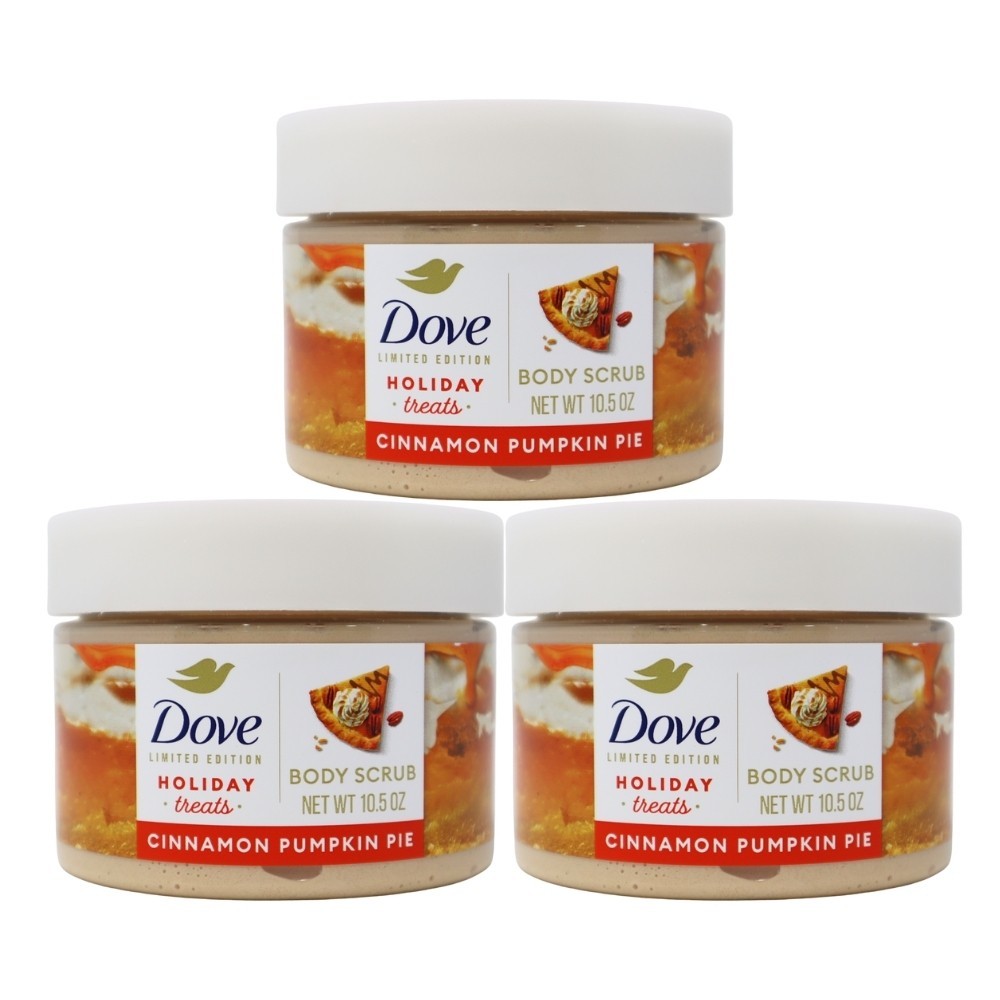 3x Dove Limited Edition Holiday Treats Body Scrub, Cinnamon Pumpkin Pie, 10.5 oz