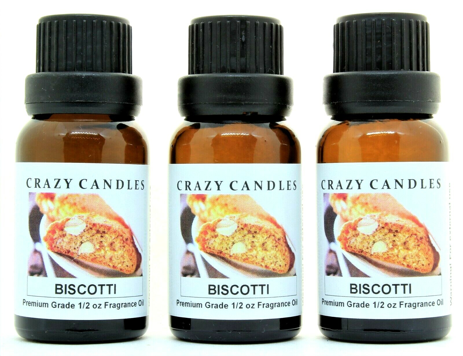 3 Biscotti 1/2oz Premium Grade Scented Fragrance Oil Crazy Candles
