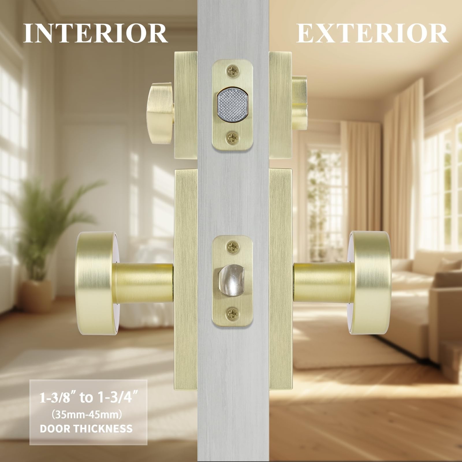 Brushed Gold Front Door Lock Set, Satin Brass Entry Door Knobs with Deadbolt ...