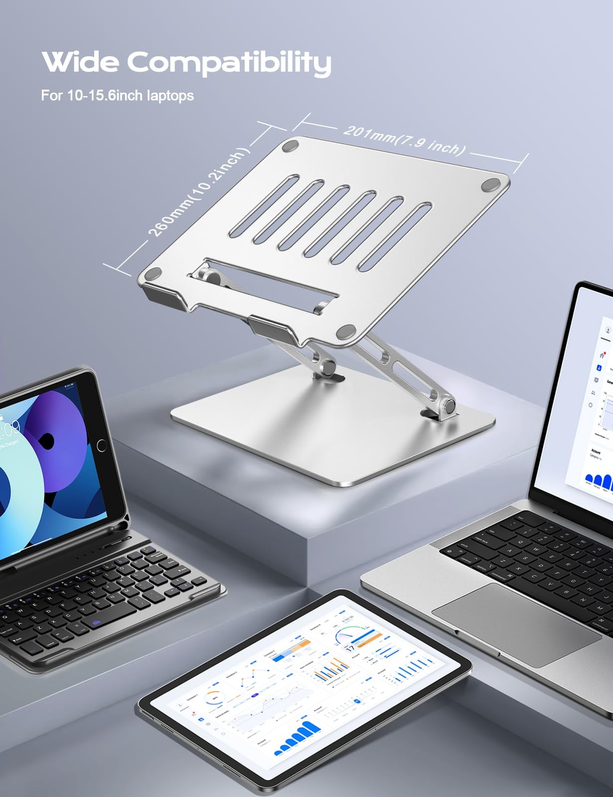 Adjustable Aluminum Laptop Stand Portable Riser Foldable Silver 1015.6 Inch