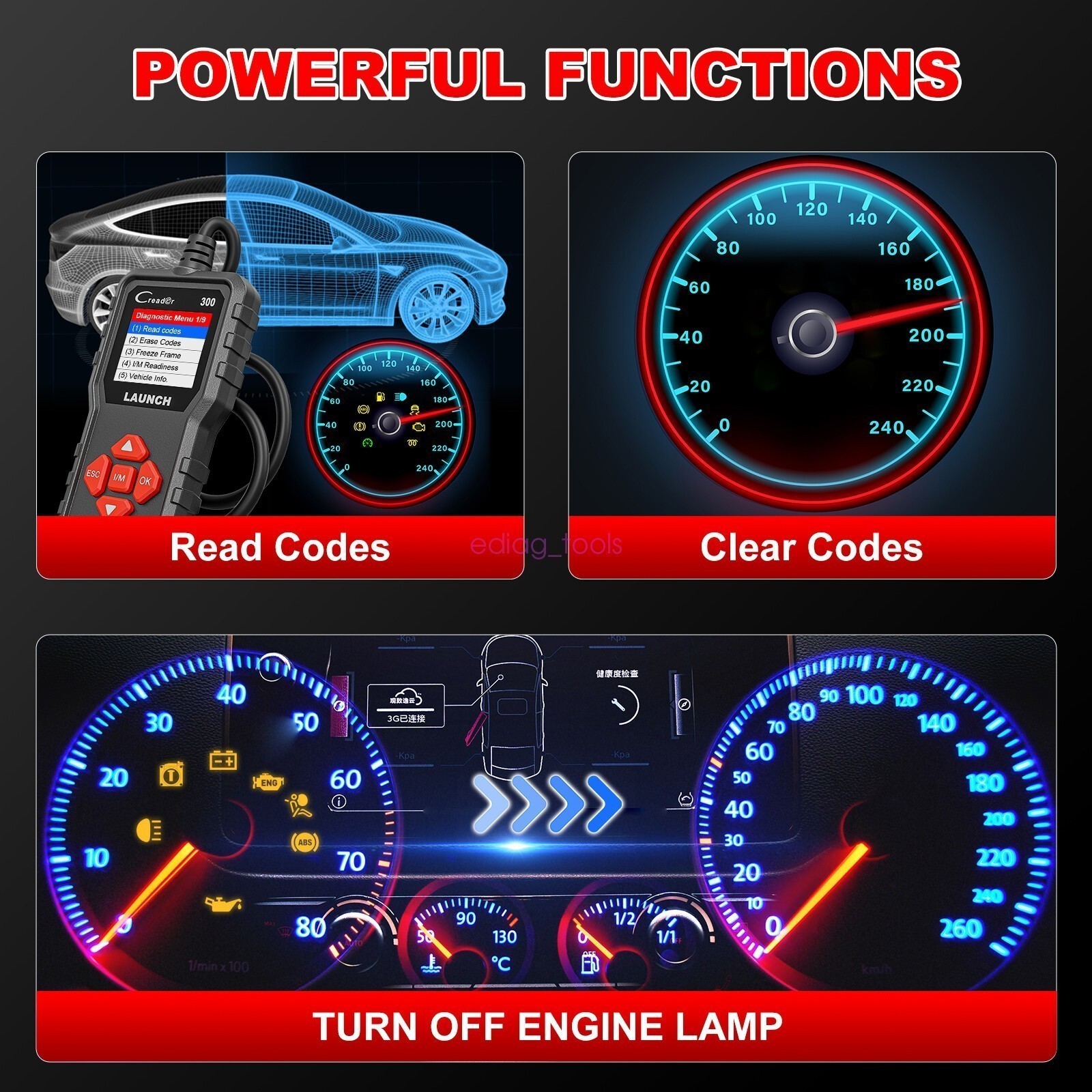LAUNCH CR300 OBD2 Scanner Car Engine Fault Code Reader Diagnostic Scan Tool*^