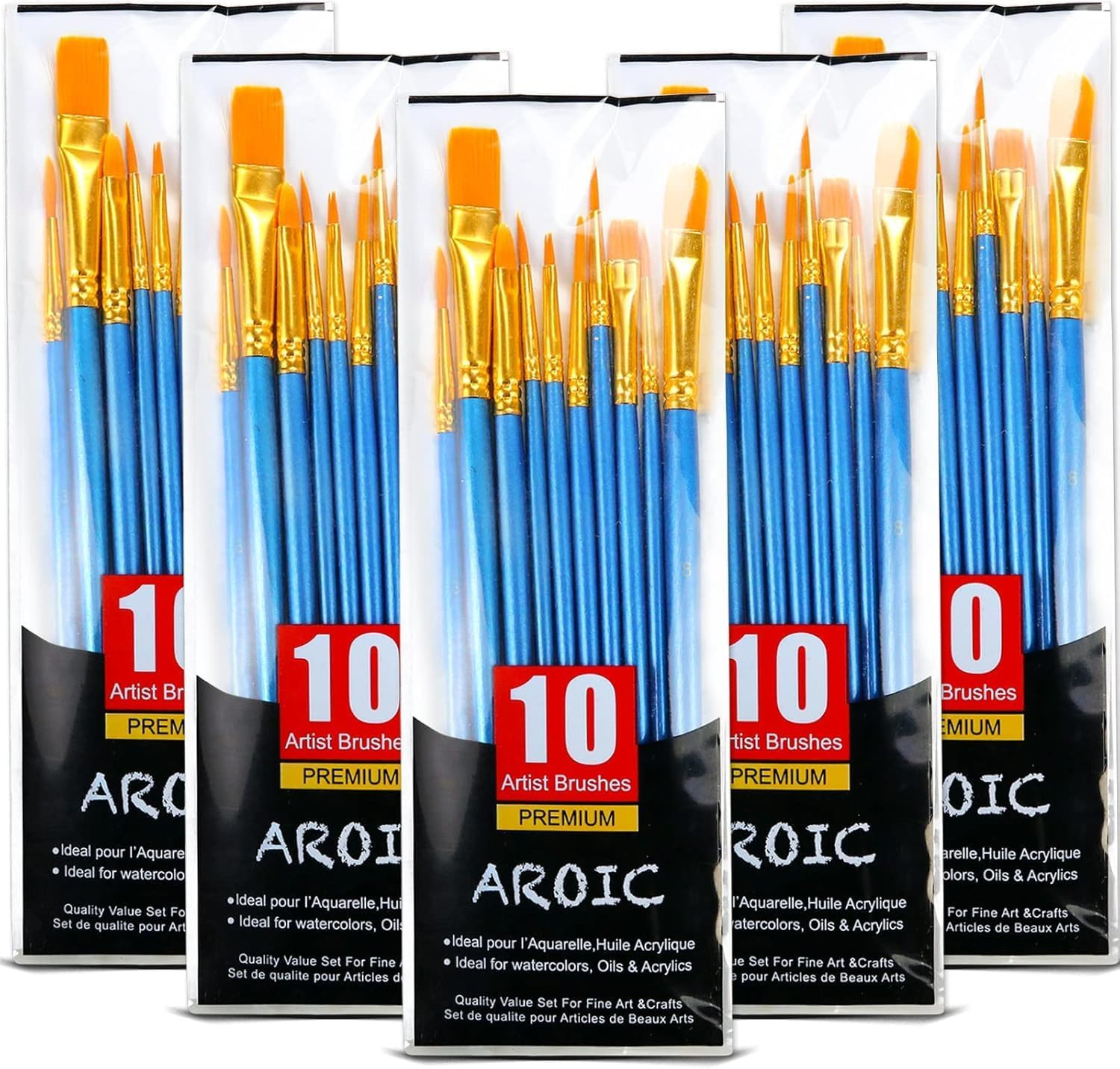 Acrylic Paint Brush Set, 50 Nylon Hair Brushes, All Purpose, 5 Packs