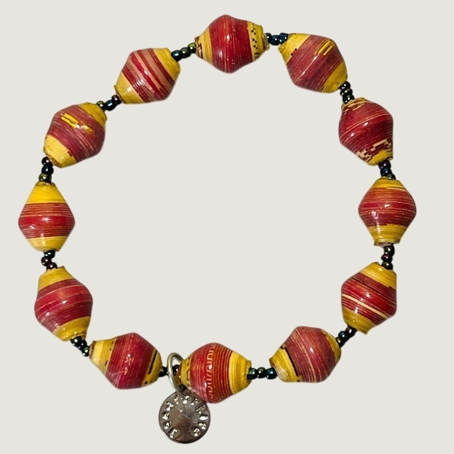 Bead For Life Handmade Bracelet Red Yellow Lightweight Comfy Stretchy