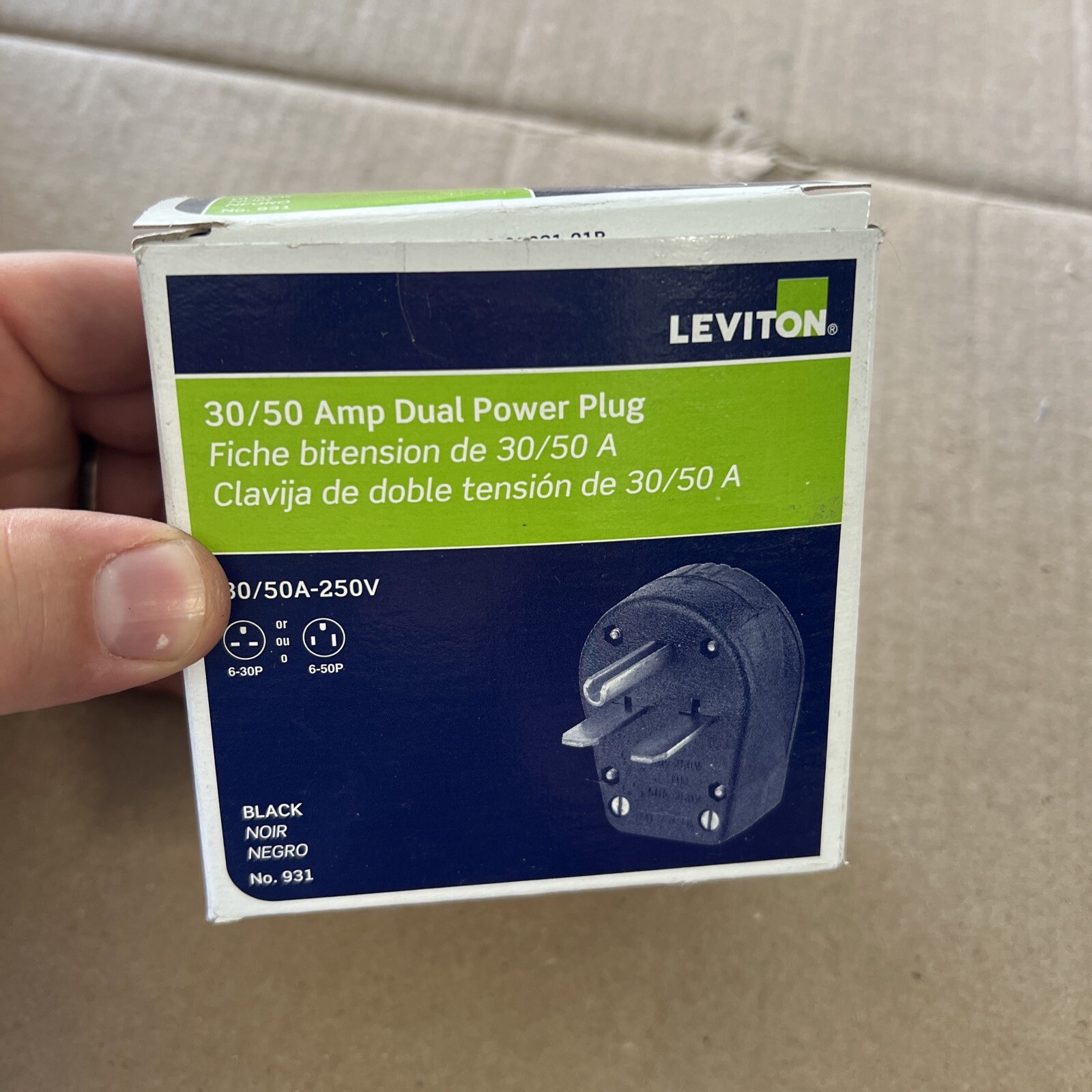 Leviton B00-00931-000 Dual Power Angle Plug, 30/50Amp, Black