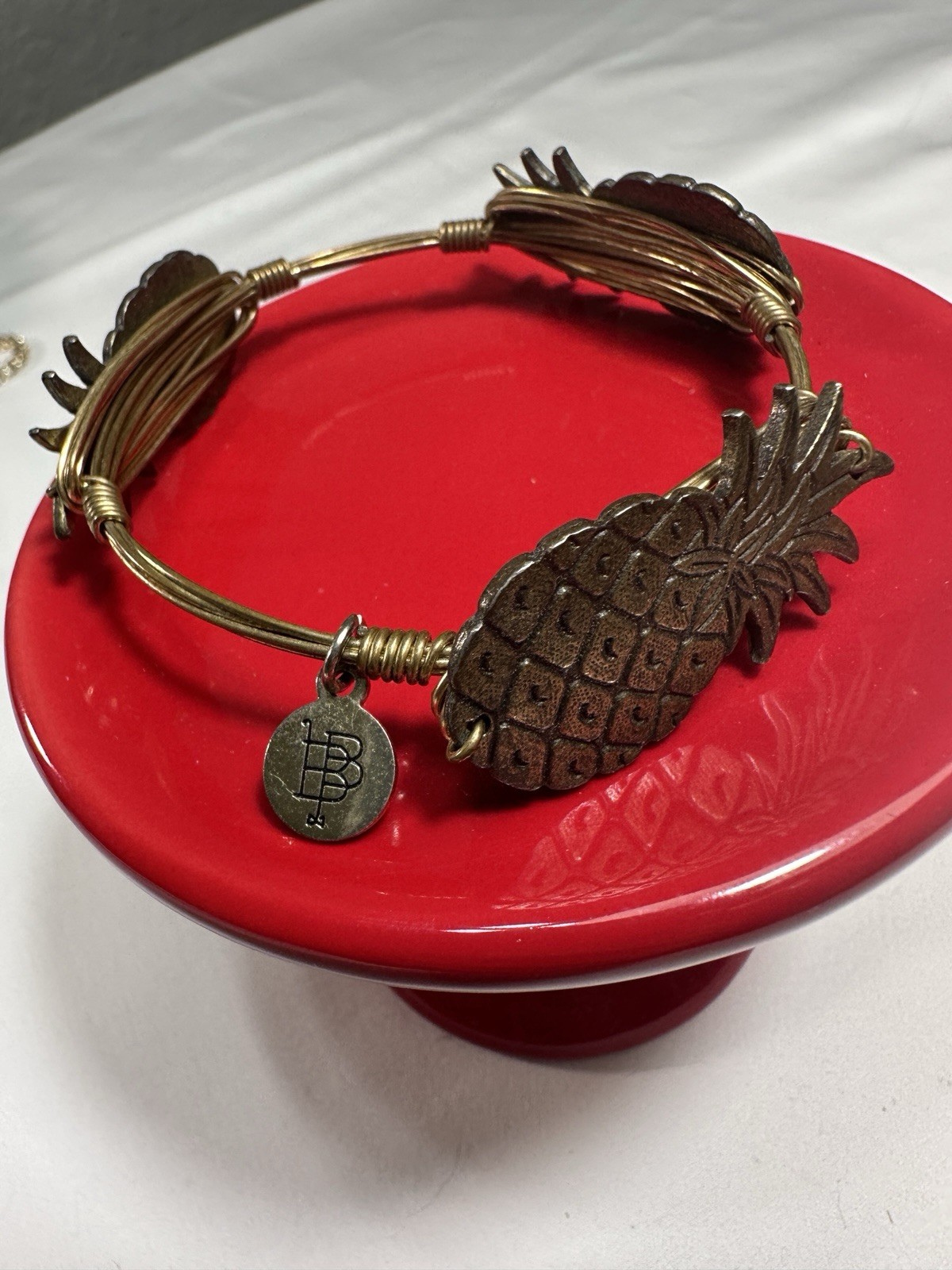 BOURBON AND BOWETIES 3 PEWTER Pineapple WIRE BRACELET Stackable Tropical