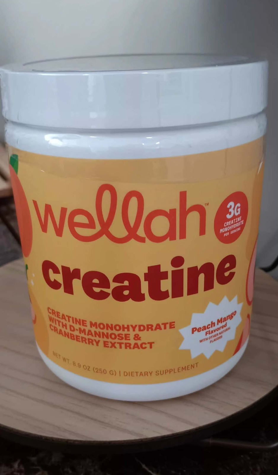 wellah Creatine Monohydrate - Peach Mango - 8.9 oz - w/D-Mannose-Exp 04/29 - New