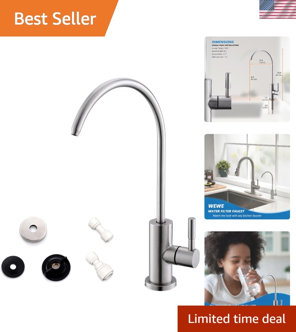 Food-Grade Water Faucet with Double Leak-Seal - Brushed Nickel Finish, Durable