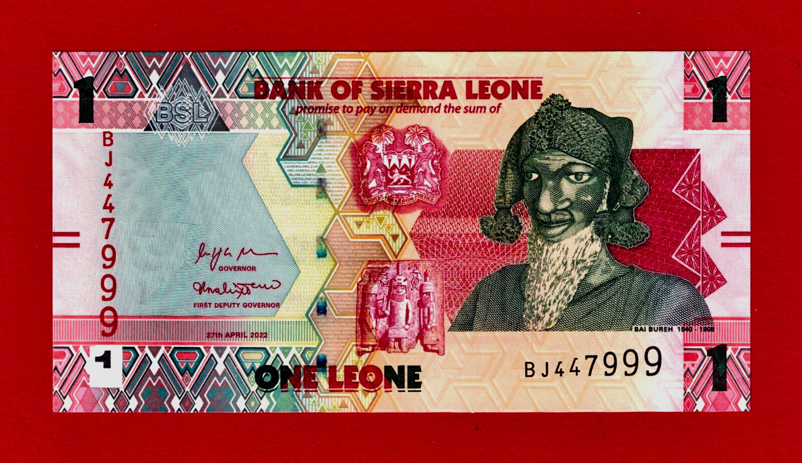 1 Leone 2022 Sierra Leone UNC NOTE Sign: Stevens & Kallon - Prefix: 'EX' (P-34a)