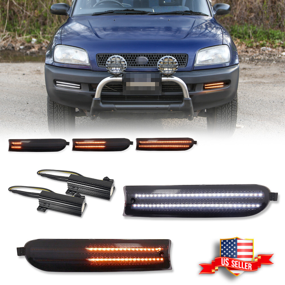 Smoke Front Bumper Switchback LED Paking Signal Lights For 1996-1997 Toyota Rav4