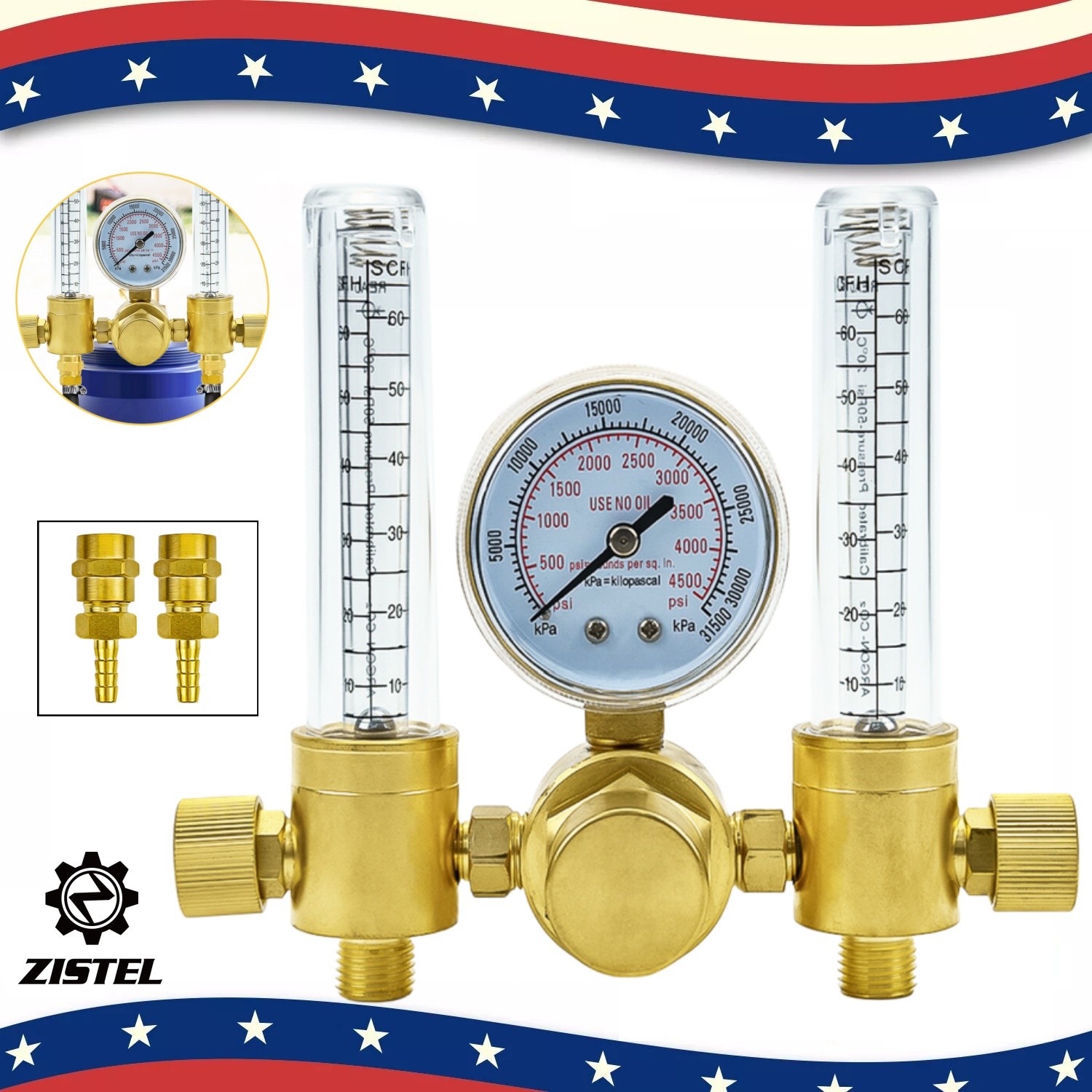 Argon Regulator Dual Tube Male Thread Flowmeter Pressure Reducer Pneumatic Tools