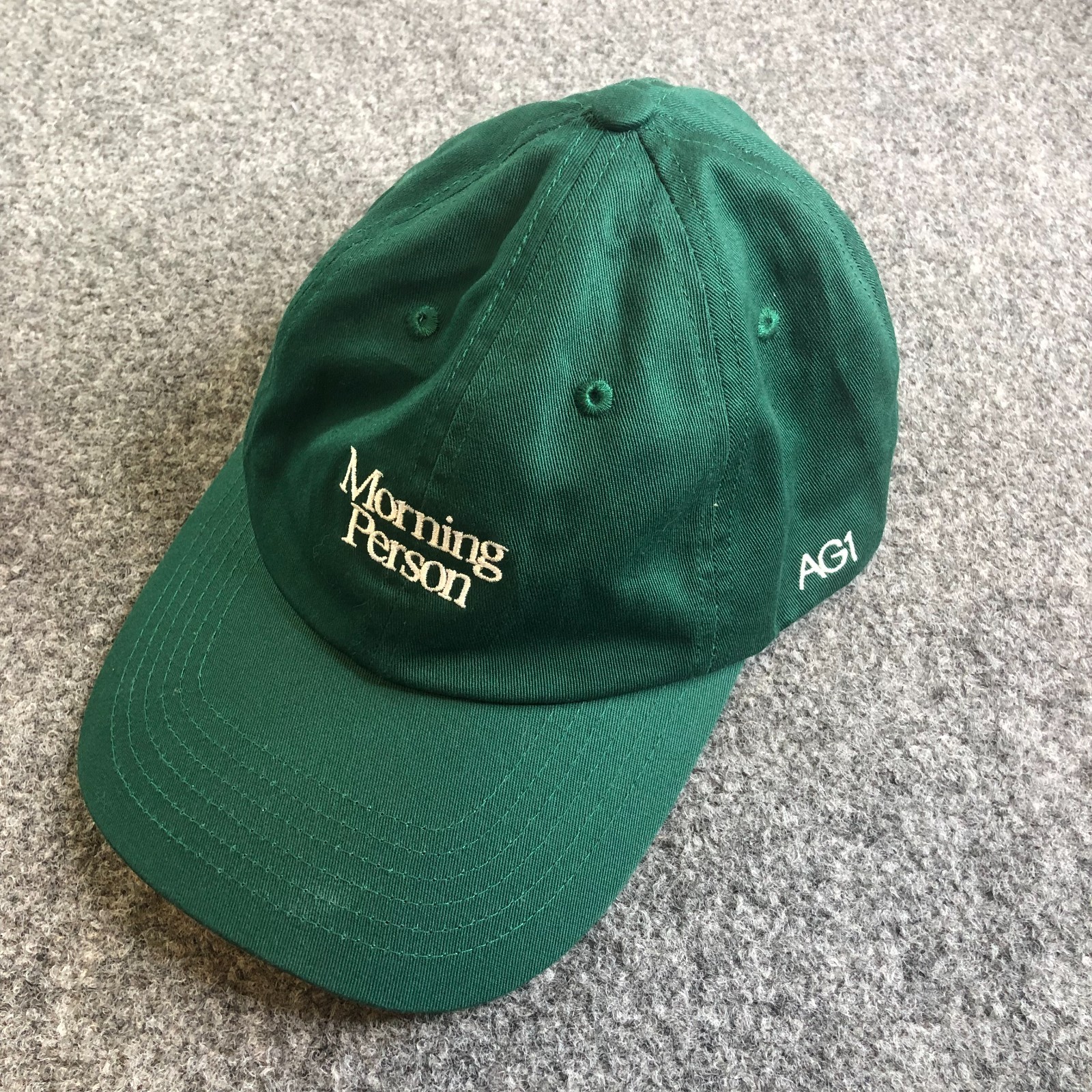 AG1 Hat Cap Strap Back Unisex One Size Green Cotton Morning Person Embroidered