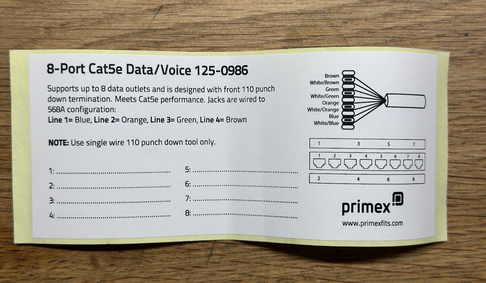 Primex 125-0986 8-PORT CAT5E DATA/VOICE MODULE CAT 5E
