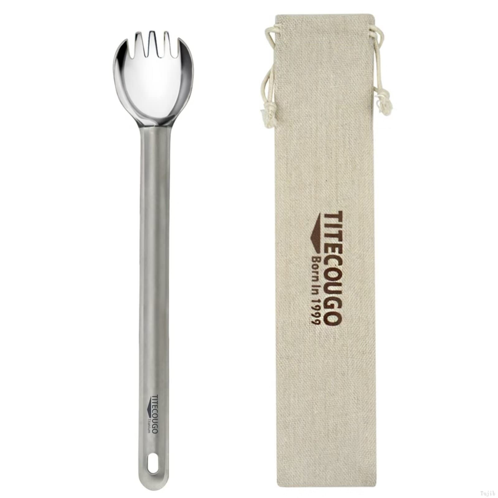 TITECOUGO Multifunctional Outdoor Pure Titanium Tableware, Spork, Spoon and F...