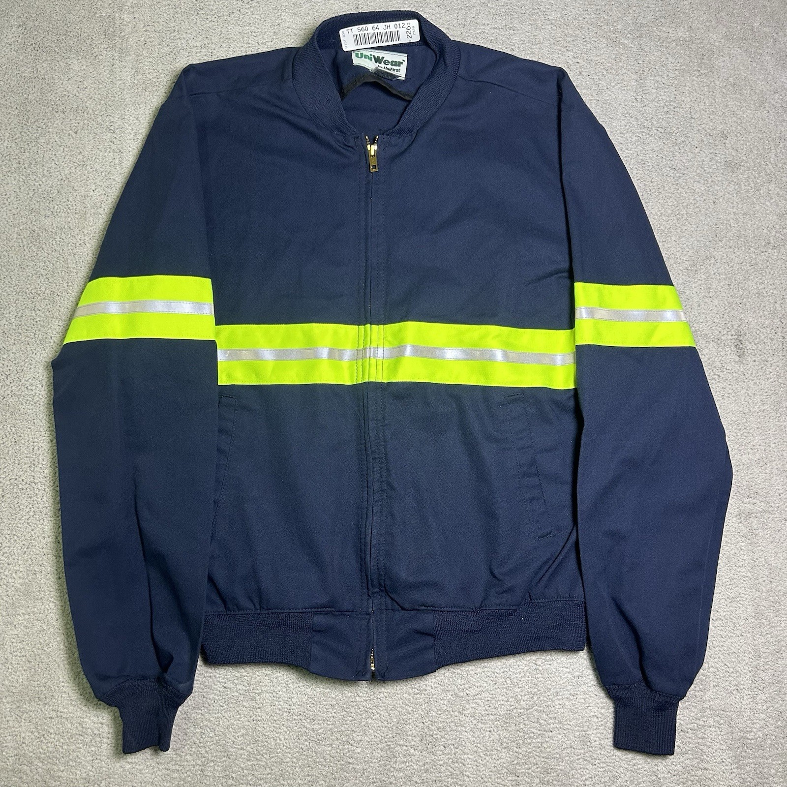 Vtg Uni Wear Bomber Jacket Men’s M Navy Blue Reflective High Visibility Workwear