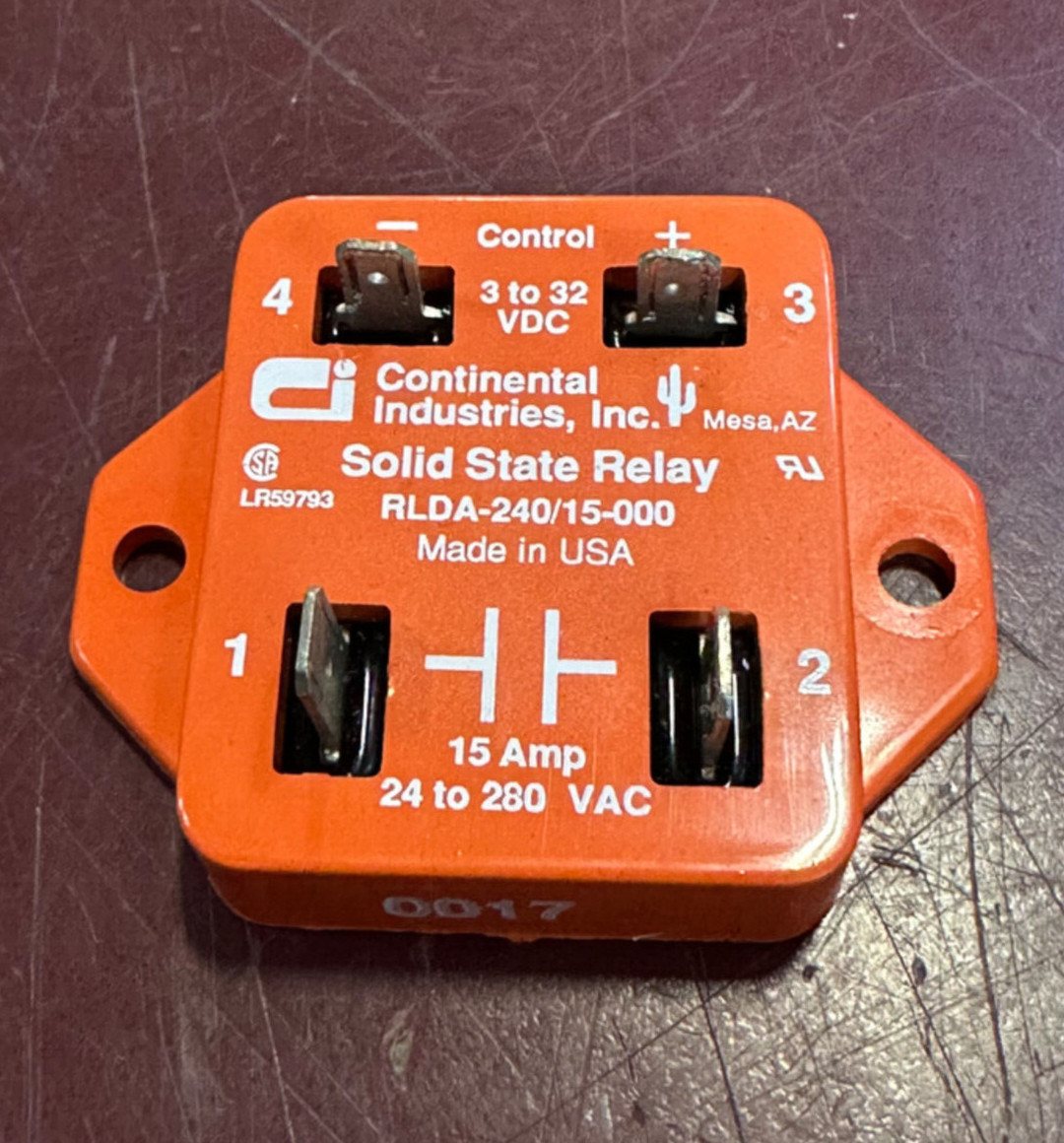 Continental Industries RLDA-240/15-000 Solid State Relay 15 Amp 24-280 Vac