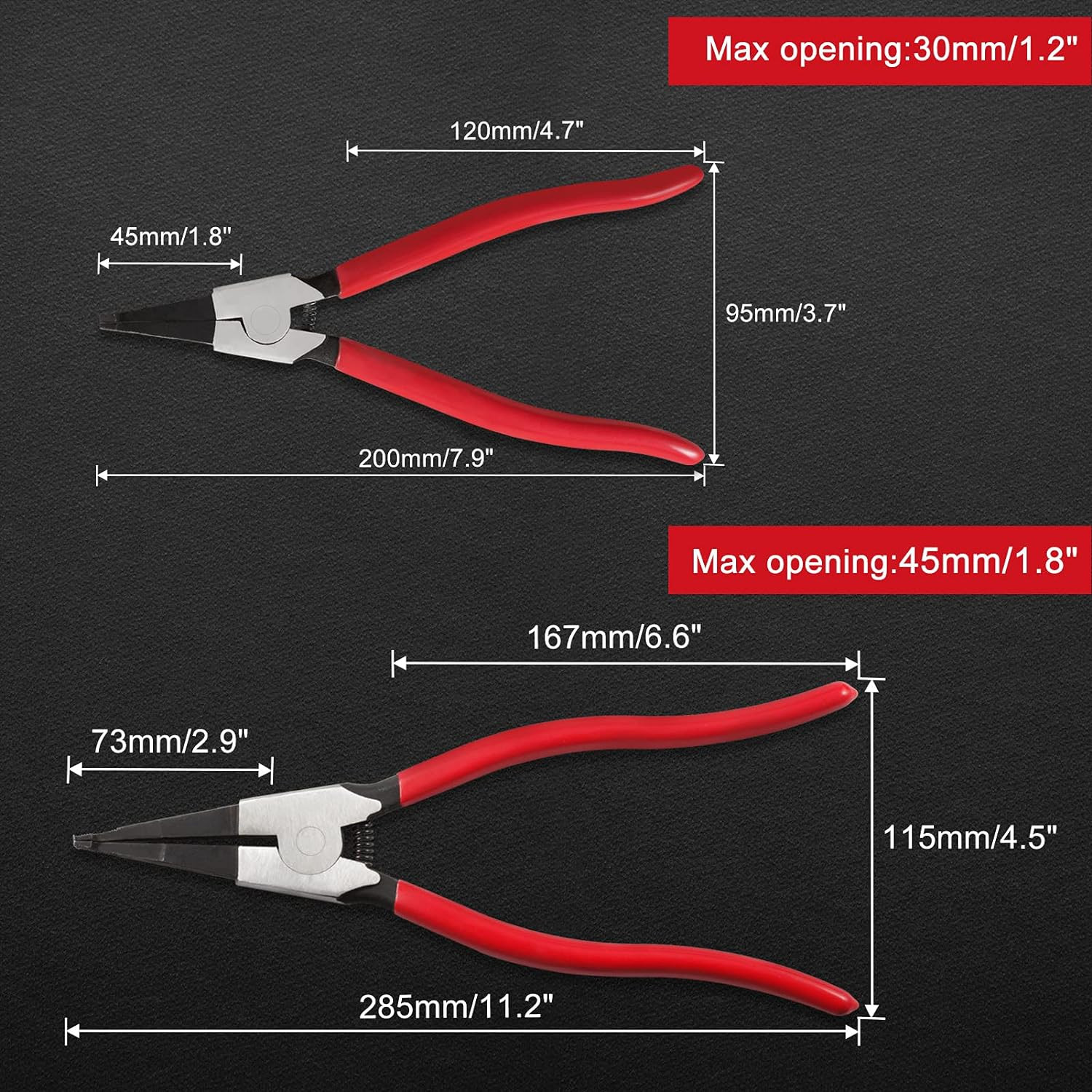 Heavy Duty Lock Ring Pliers Set - Flat Snap, Circlip, Reverse, Retaining & Ring