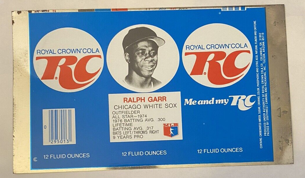 RALPH GARR Pre-production RC COLA Soda Pop can tinplate flat sheet WHITE SOX