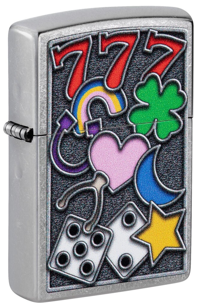 Zippo Windproof All Lucky Lighter, Clover, Dice & Horseshoe, 48682, New In Box