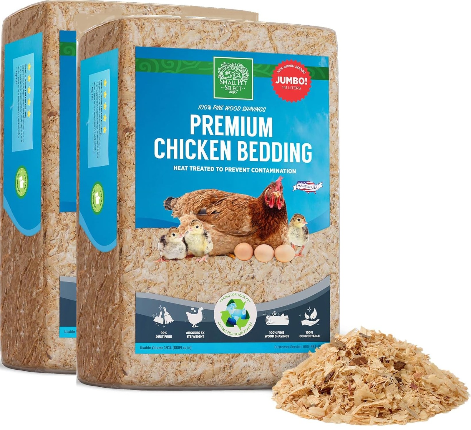 Pine Shavings Chicken Bedding, Coop & Brooder Litter, 2 Pack, 141L