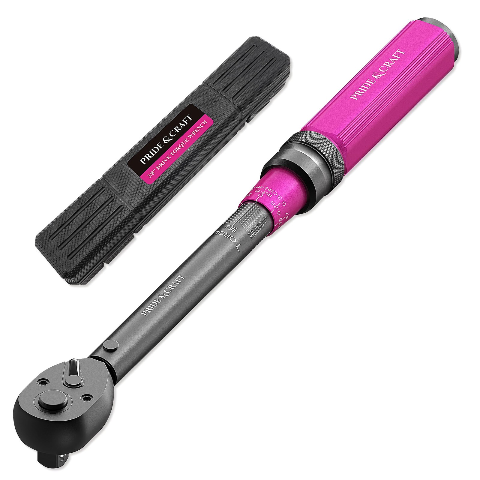 3/8 Inch Drive Click Torque Wrench 72Tooth 550 lbf.ft/6.868 Nm Pink Black
