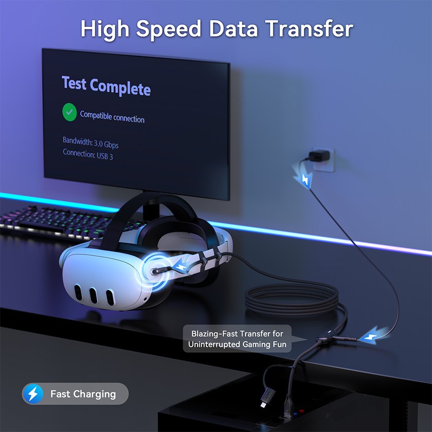 PC/SteamVR Streaming Game Link Cable USB Fast-charging for Quest3/3S/2/Pro/Pico4
