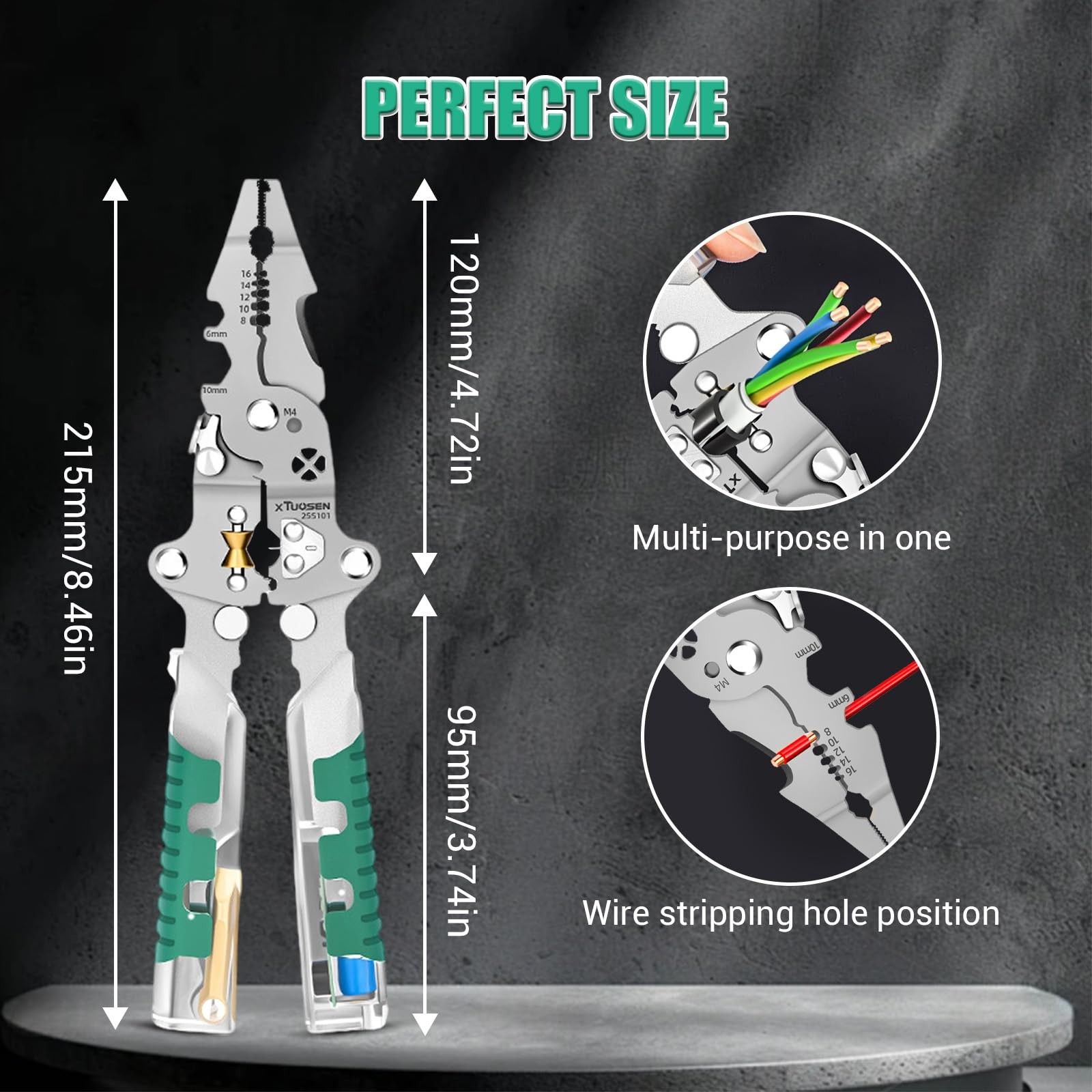 18-in-1 Wire Stripper & Multi-Tool Pliers, Foldable Green and Silver