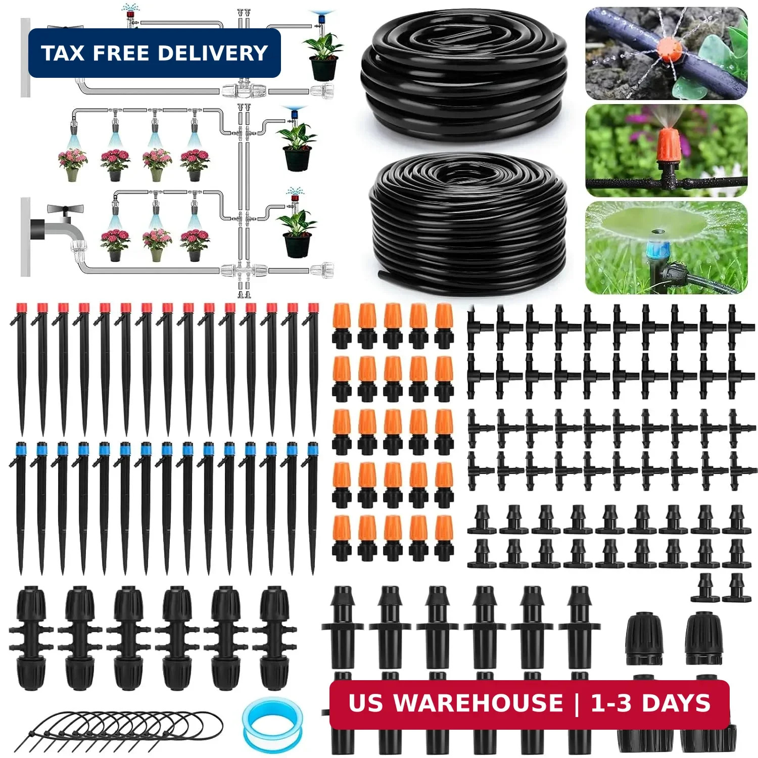 240FT Drip Irrigation System, Automatic Drip Irrigation Kits Quick-Connect for G