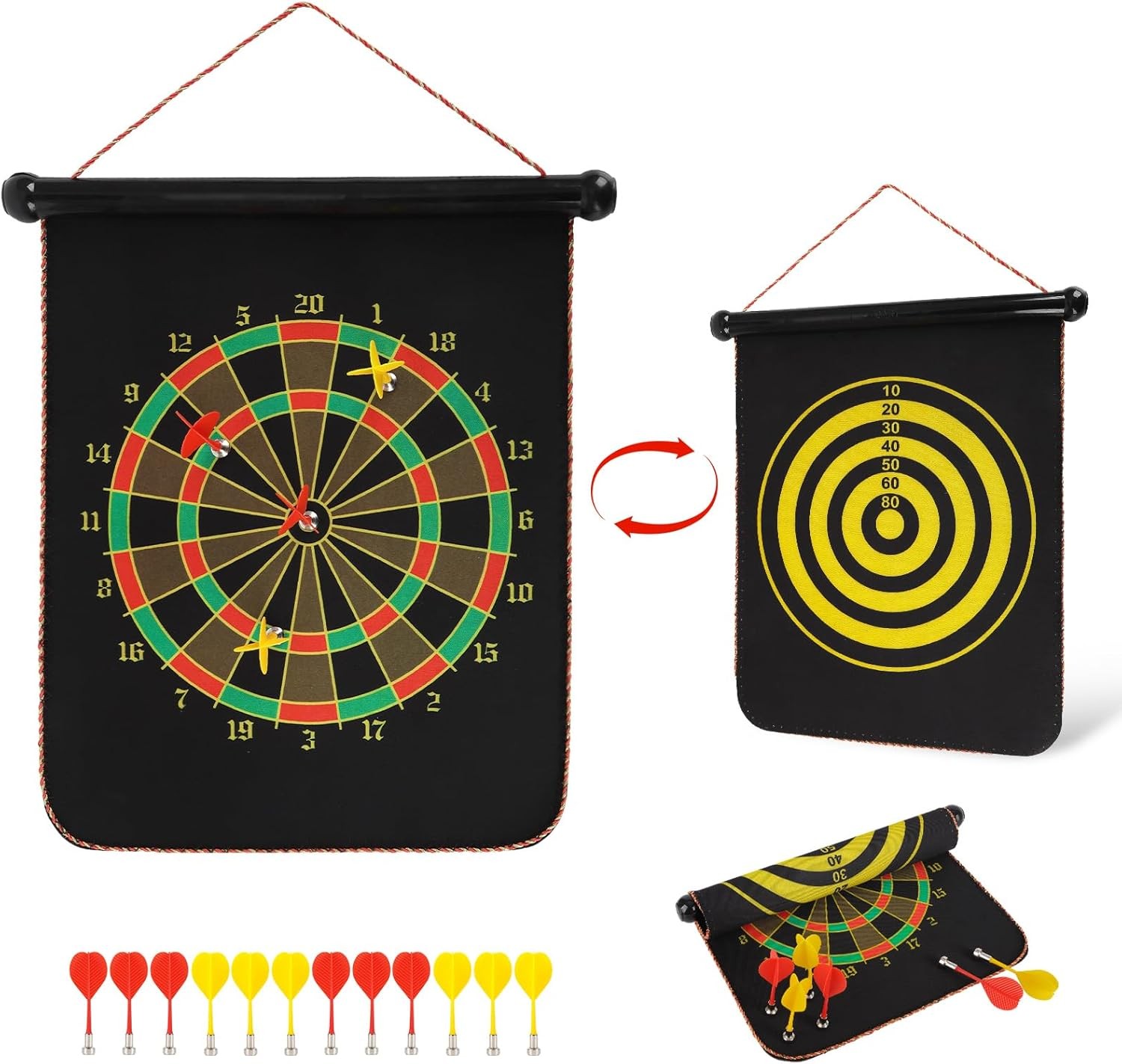 Magnetic Dart Board, 15 x 12 Inches Dart Boards for Youth Boys Girls, Two Sided