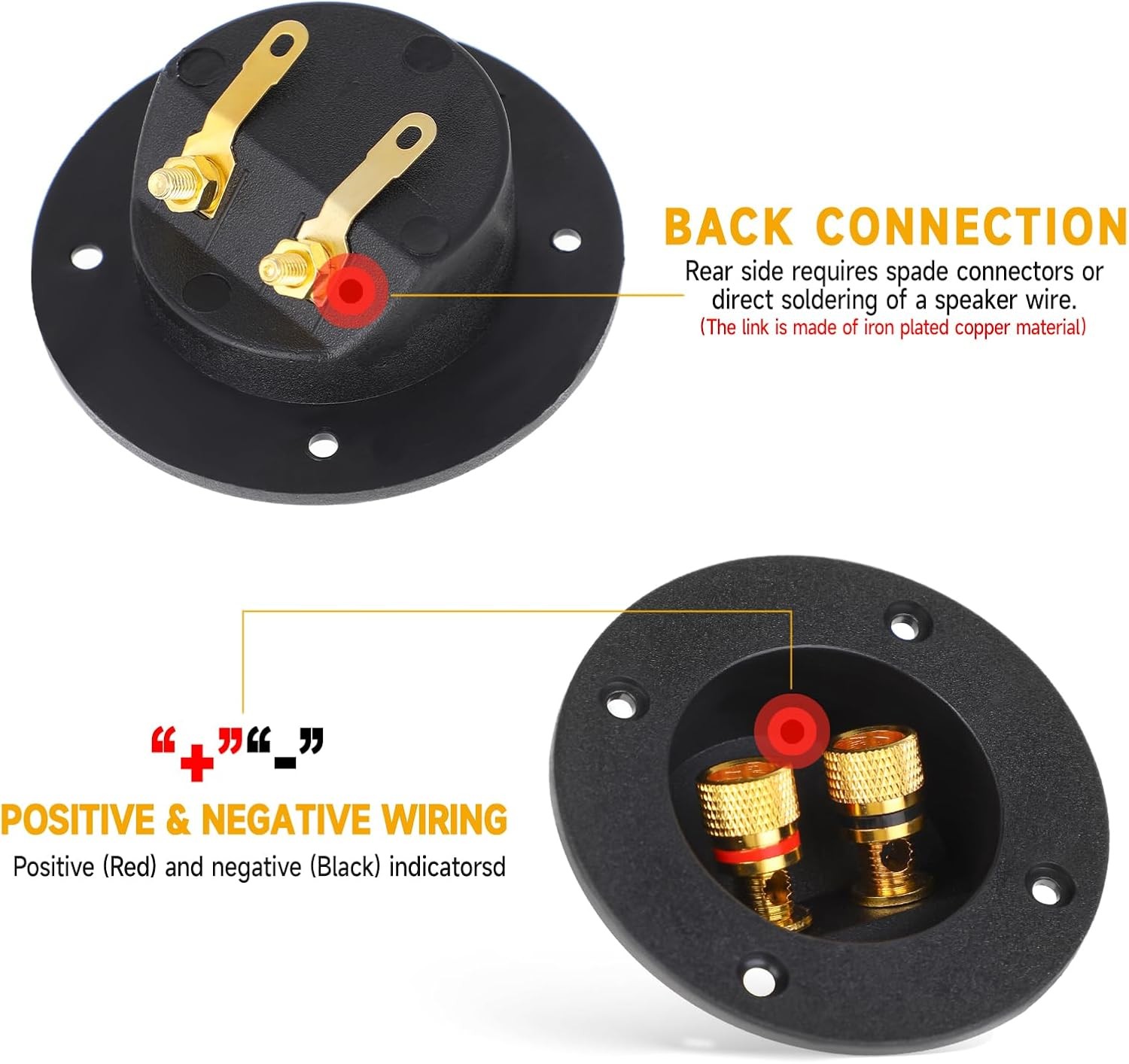 2 Pcs Black Speaker Box Terminal Cup 3 Inch 2-Way Spring Loaded Jacks...