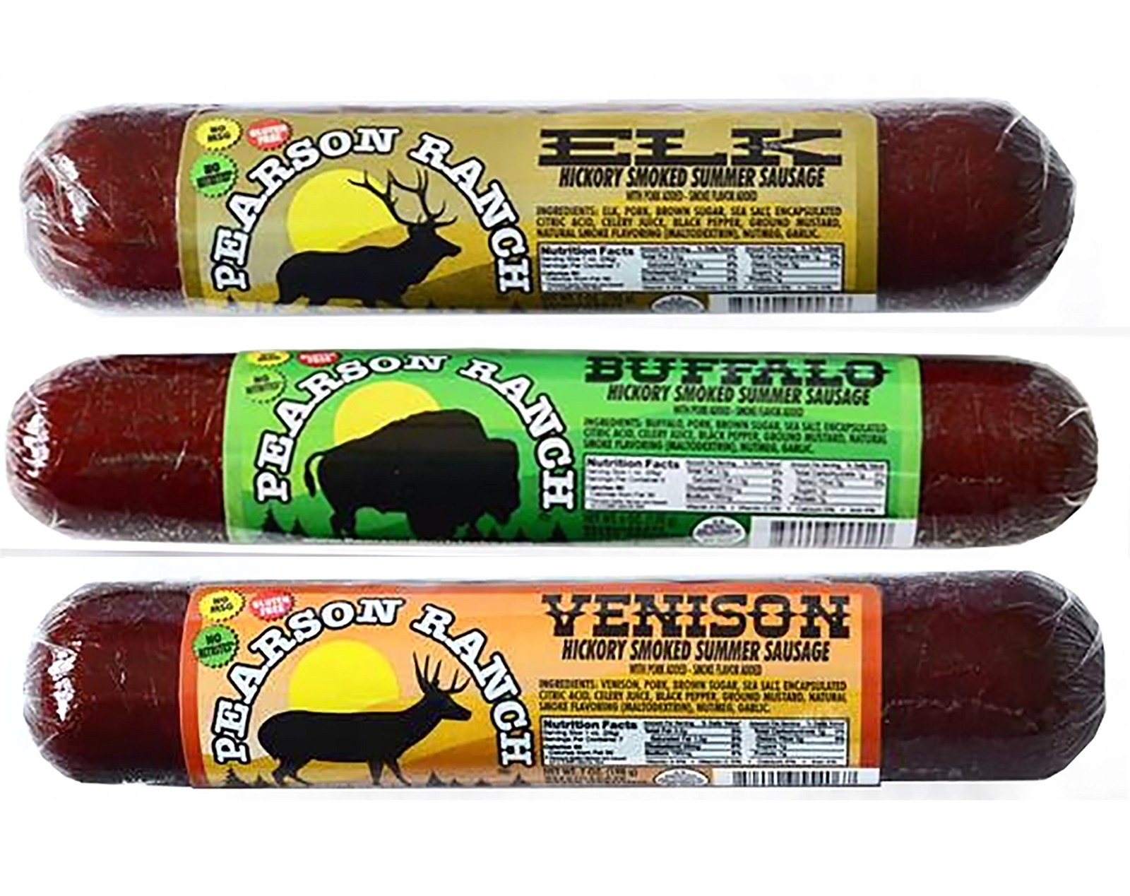 Game Meat Summer Sausage Variety Pack of 3 Elk, Buffalo, Venison, Exotic Meat...