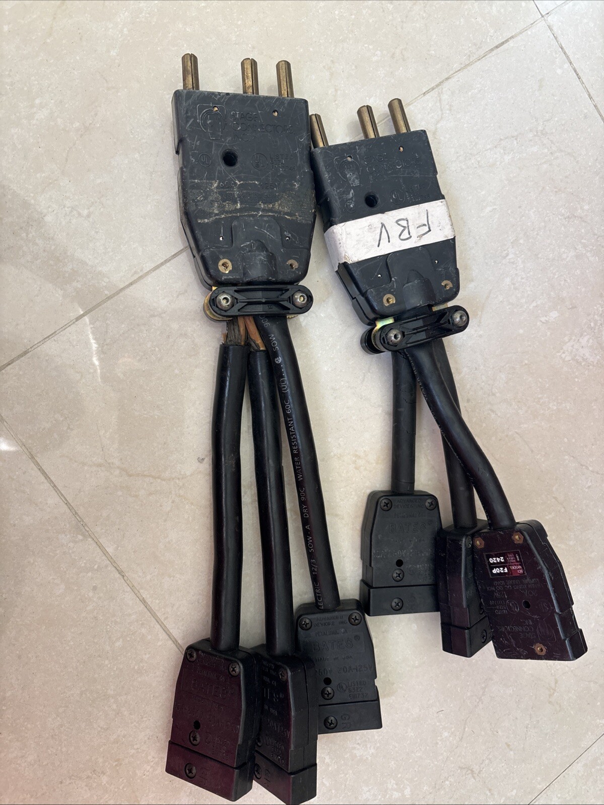 60A 125V MALE Stage Pin To (3)15A-250V 20A-125V FEMALE BATES  Splitter
