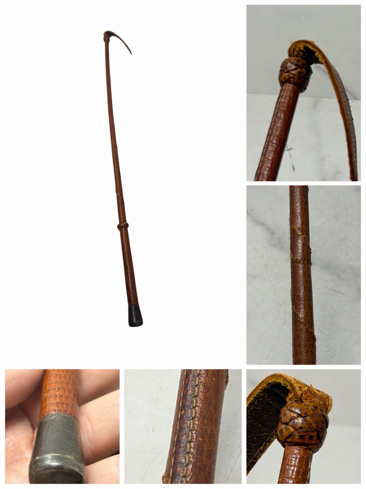 Antique Sterling Silver Mounted Riding Crop Leather Fall