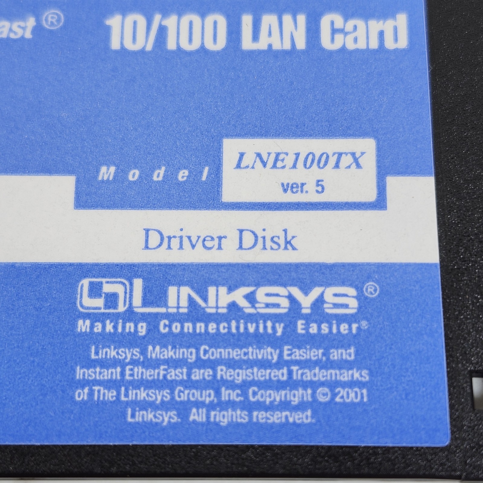 Linksys Instant EtherFast 10/100 LAN LNE100TX Driver Disk 1.44MB Floppy